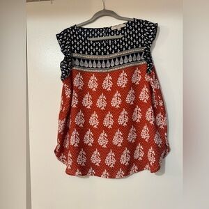 LOFT burnt orange and navy top